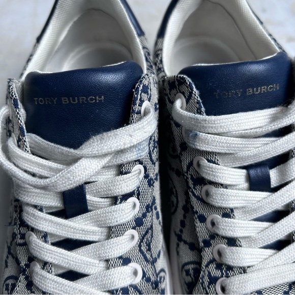 Tory Burch Blue and Cream Patterned Sneakers - Picture 4 of 14
